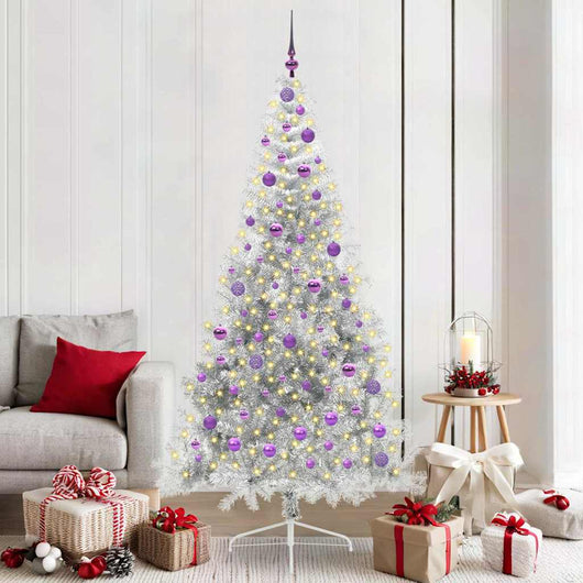 Albero di Natale artificiale con luci integrate Argento 210 cm 3397225