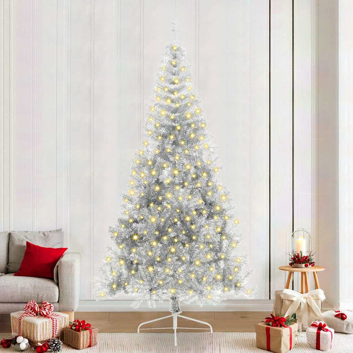 vidaXL Albero di Natale con luci a corde decorative Argento 240 cm