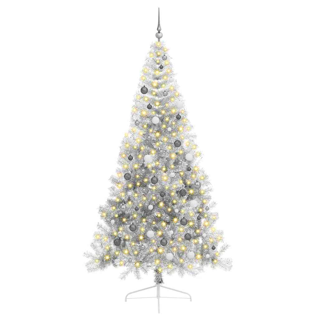 vidaXL Albero di Natale con luci a corde decorative Argento 240 cm