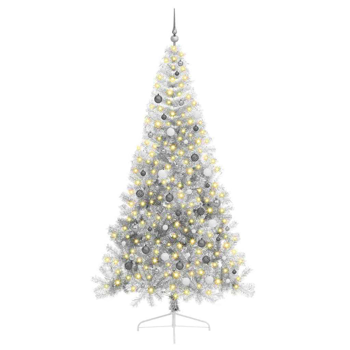 vidaXL Albero di Natale con luci a corde decorative Argento 240 cm