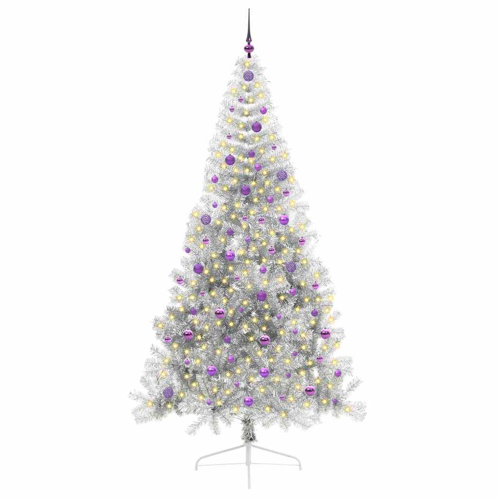 Albero di Natale Artificiale-Albero Natalizio con luci integrate Argento 240 cm 359166