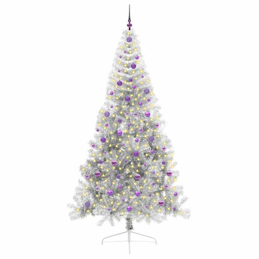 Albero di Natale Artificiale-Albero Natalizio con luci integrate Argento 240 cm 359166