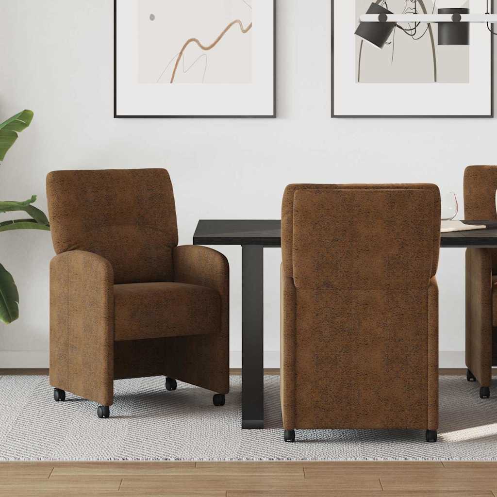 Sedie da Pranzo con Ruote 2 pcs Marrone 57 x 67 x 95 cm