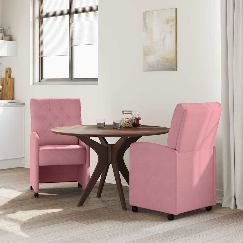 Sedie da pranzo con ruote 2 pcs Rosa 58 x 67 x 97 cm Velluto 42017869
