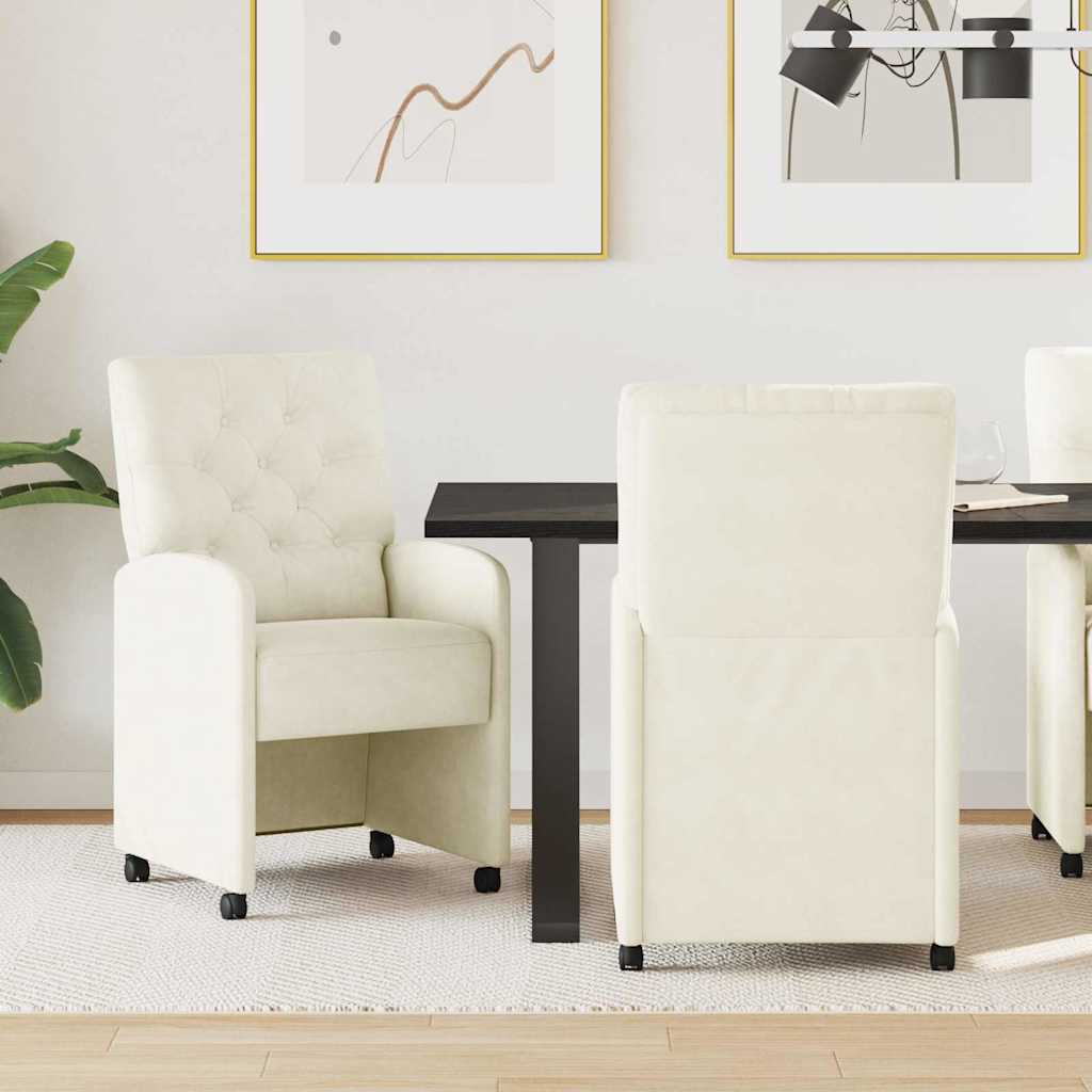 Sedie da pranzo con ruote 2 pcs Crema 58 x 67 x 97 cm Velluto 42017873