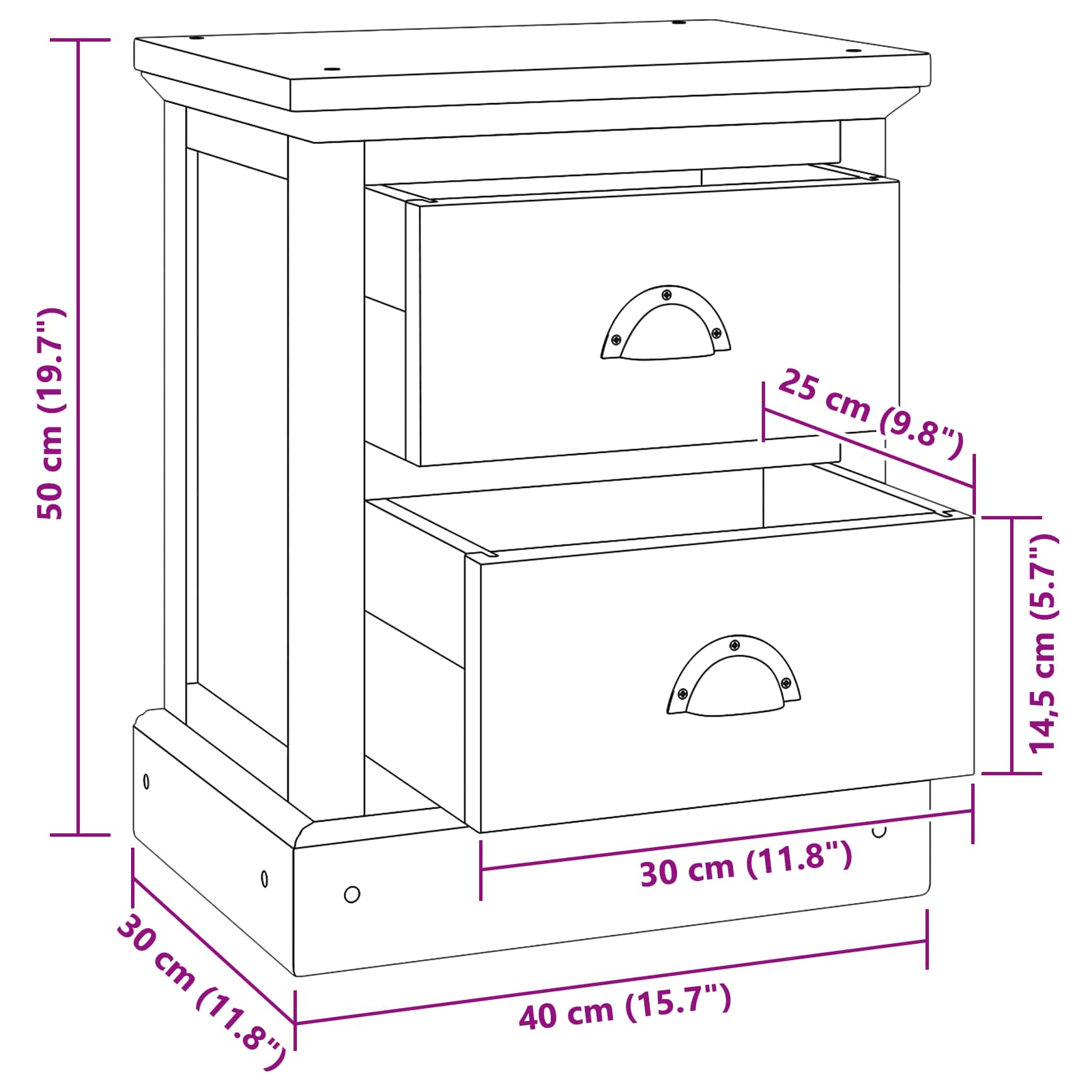 Comodino Naturale 40 x 30 x 50 cm Legno di teak solido 42017950
