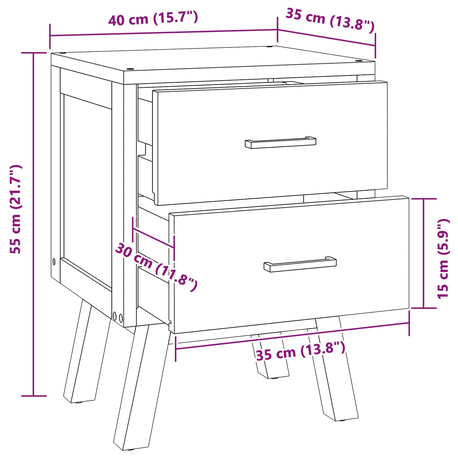Comodino Marrone 40 x 35 x 55 cm Legno di teak solido 42017951