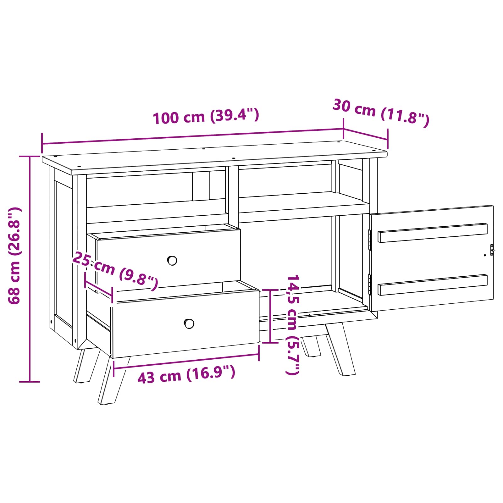 Credenza Marrone 100 x 30 x 68 cm Legno di teak solido 42017956