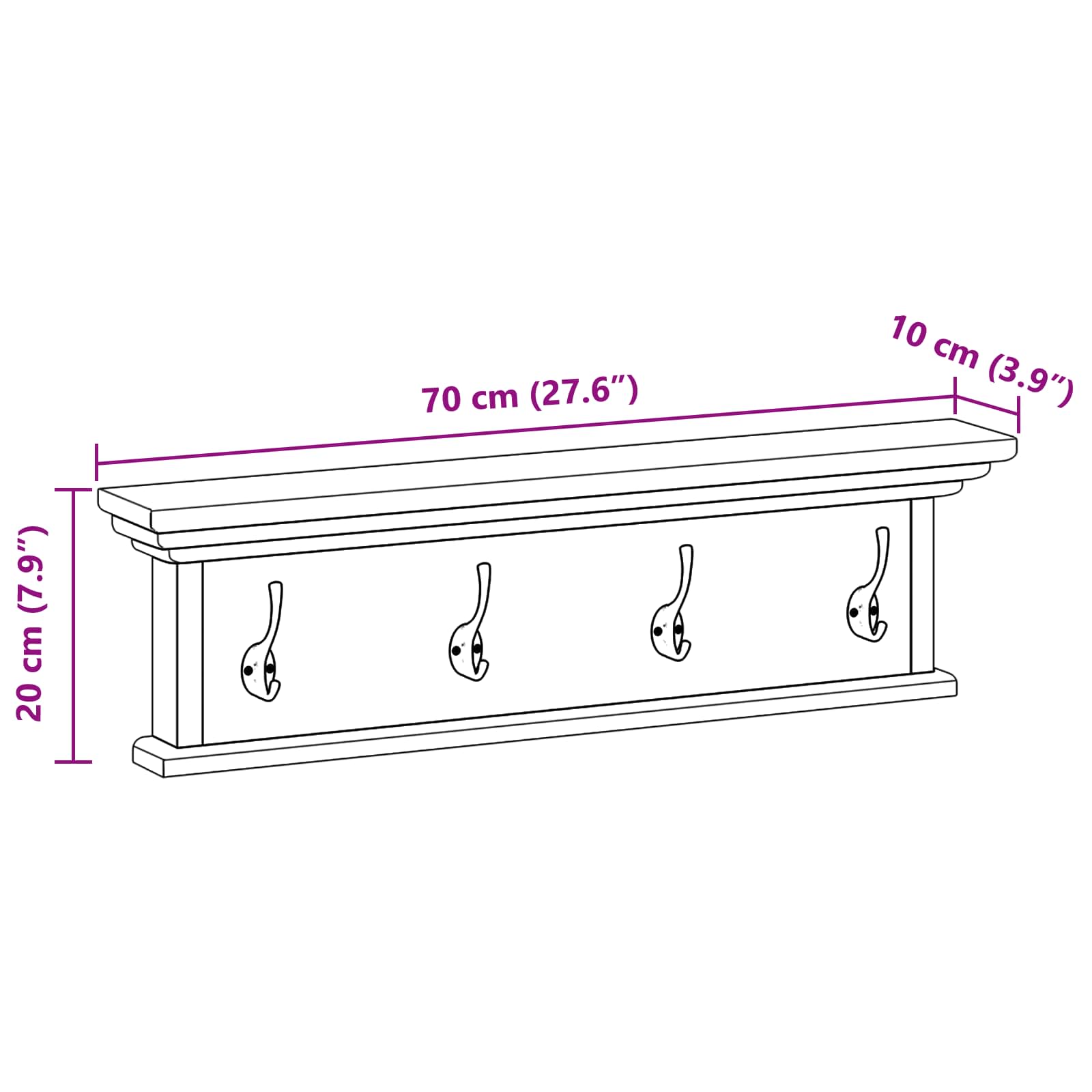 Appendiabiti montato a muro Naturale 70 x 10 x 20 cm 42017958