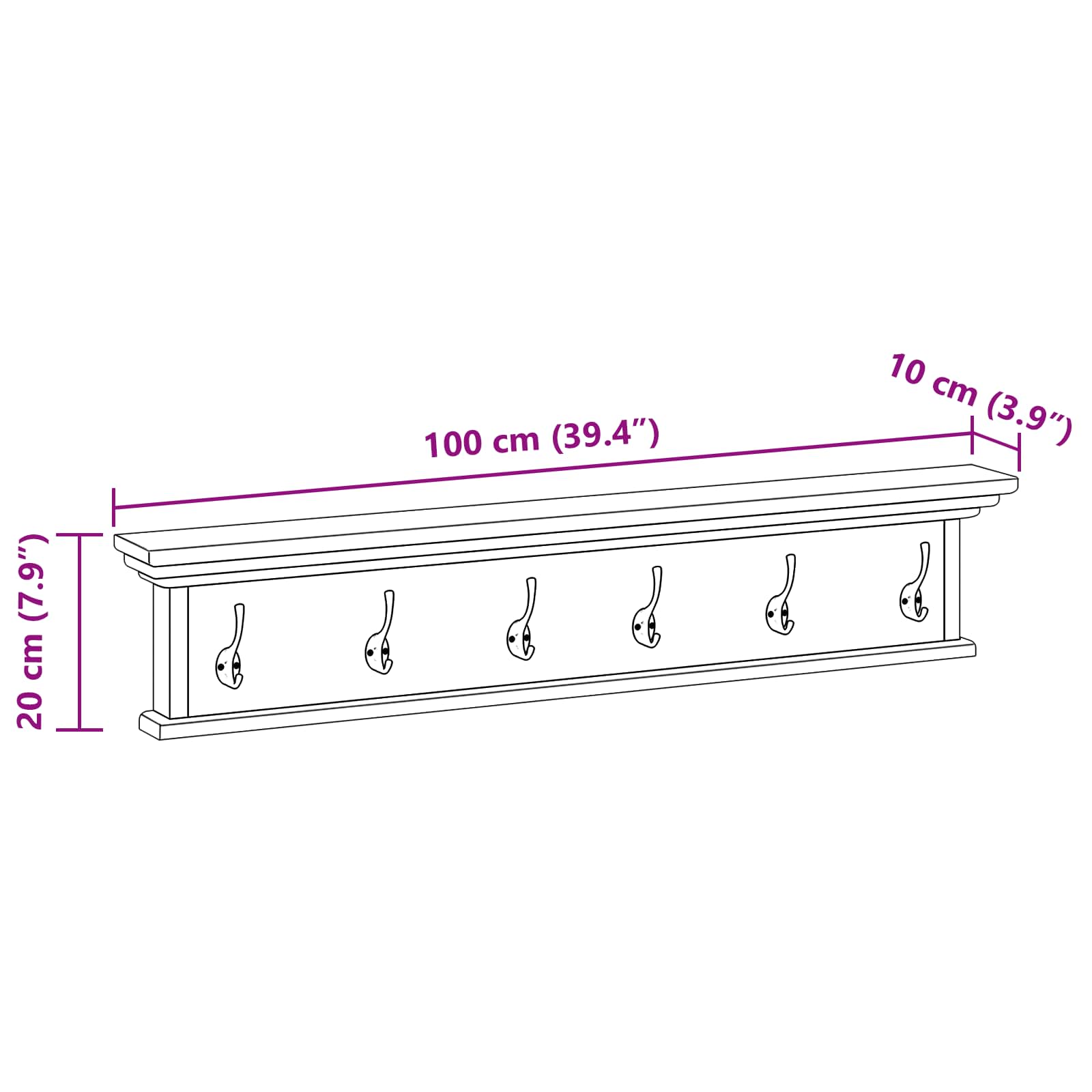 Appendiabiti montato a muro Naturale 100 x 10 x 20 cm 42017959