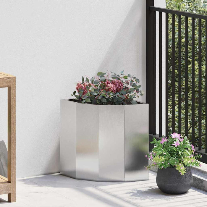 Vaso d'angolo-Fioriera-Contenitore per Piante Argento 30 x 30 x 35 cm Acciaio inossidabile