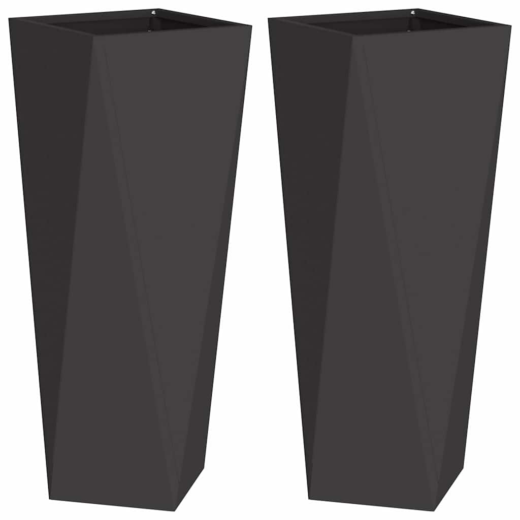 Fioriera 2 pcs Nero 30 x 30 x 75 cm Acciaio 883767