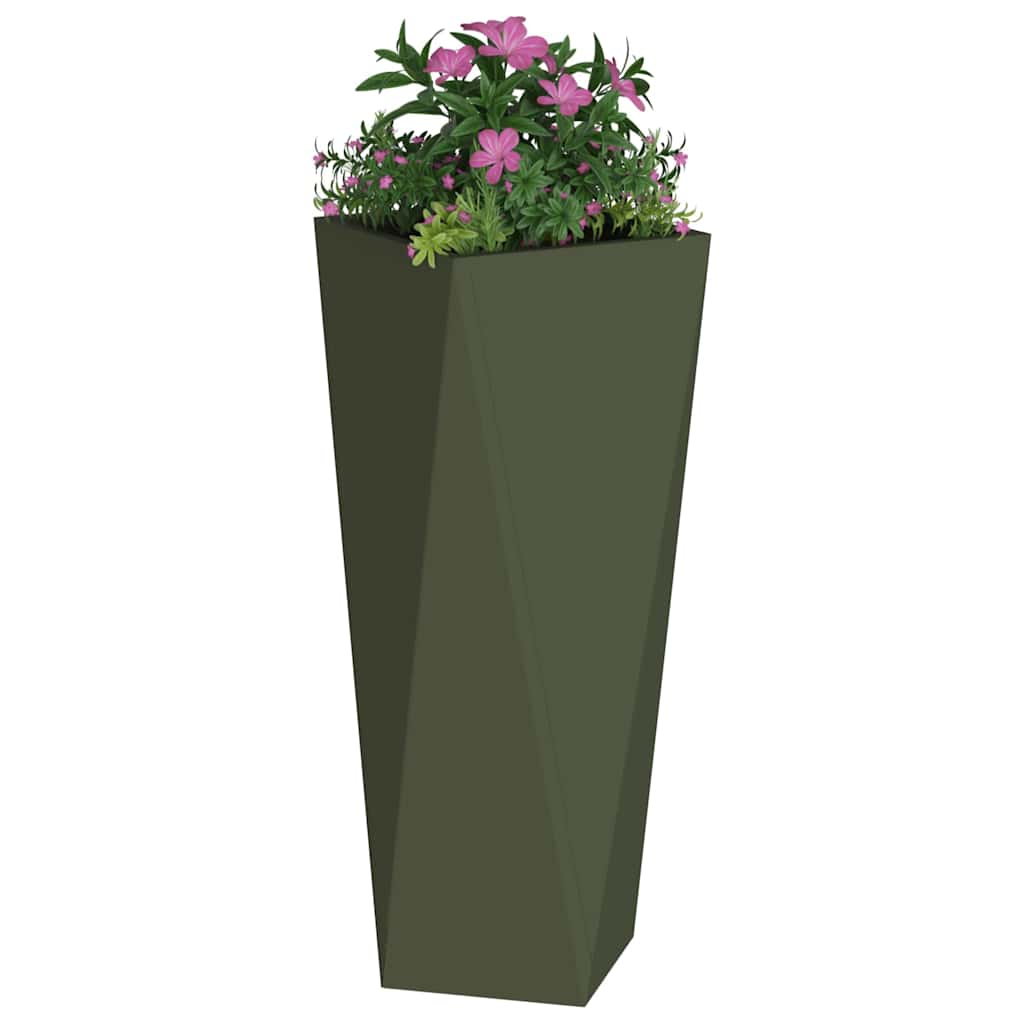 Fioriera-Vaso-Contenitore per Piante Verde oliva 30 x 30 x 75 cm Acciaio