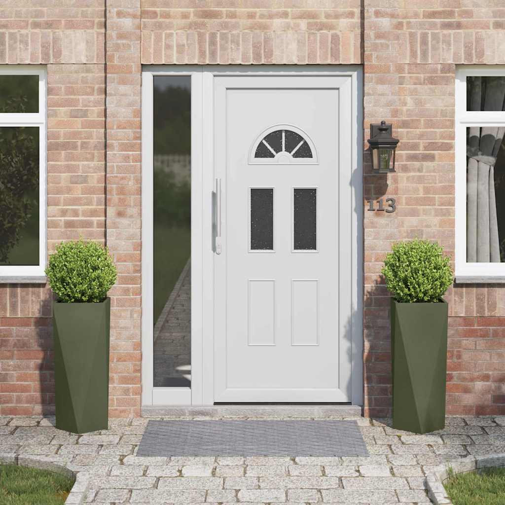 Fioriera 2 pcs Verde oliva 30 x 30 x 75 cm Acciaio 883773