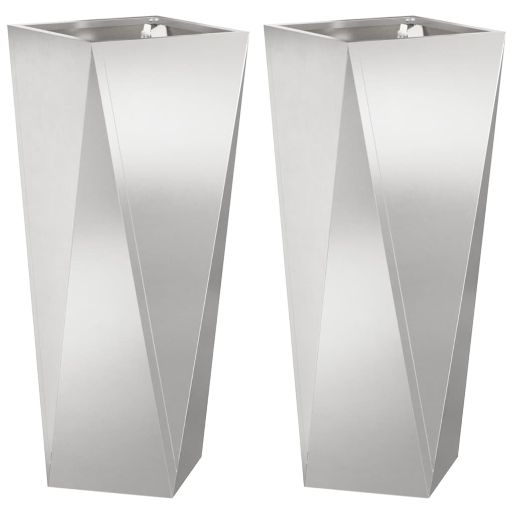 Fioriera 2 pz-Set di 2 Vaso-Contenitore per Piante Argento 30 x 30 x 75 cm Acciaio inossidabile