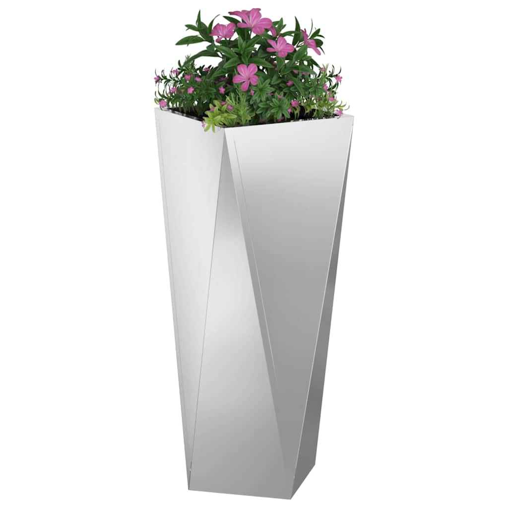 Fioriera 2 pz-Set di 2 Vaso-Contenitore per Piante Argento 30 x 30 x 75 cm Acciaio zincato