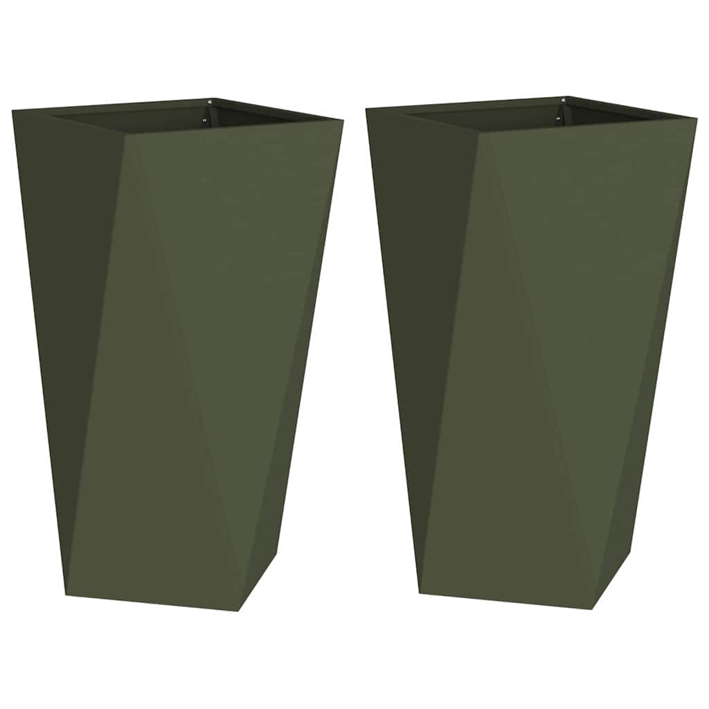 Fioriera 2 pz-Set di 2 Vaso-Contenitore per Piante Verde oliva 40 x 40 x 75 cm Acciaio