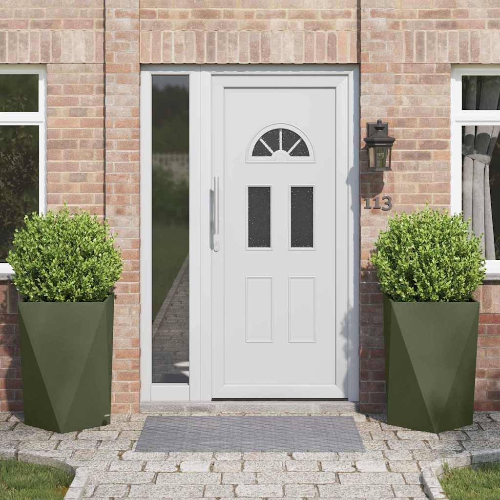 Fioriera 2 pcs Verde oliva 50 x 50 x 75 cm Acciaio 883801