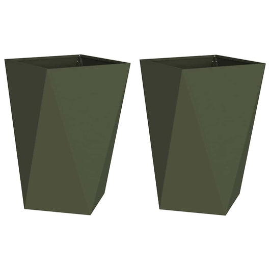 Fioriera 2 pz-Set di 2 Vaso-Contenitore per Piante Verde oliva 50 x 50 x 75 cm Acciaio