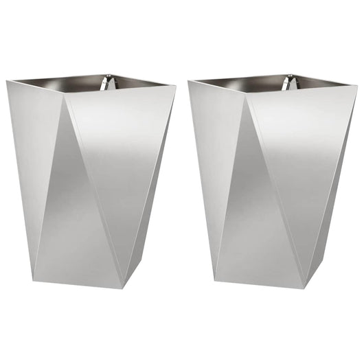 Fioriera 2 pz-Set di 2 Vaso-Contenitore per Piante Argento 50 x 50 x 75 cm Acciaio inossidabile