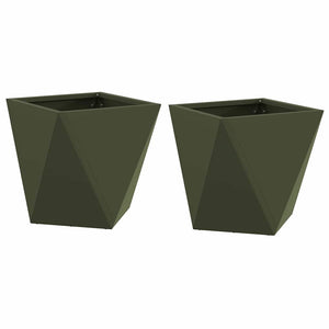 Fioriera 2 pz-Set di 2 Vaso-Contenitore per Piante Verde oliva 30 x 30 x 30 cm Acciaio