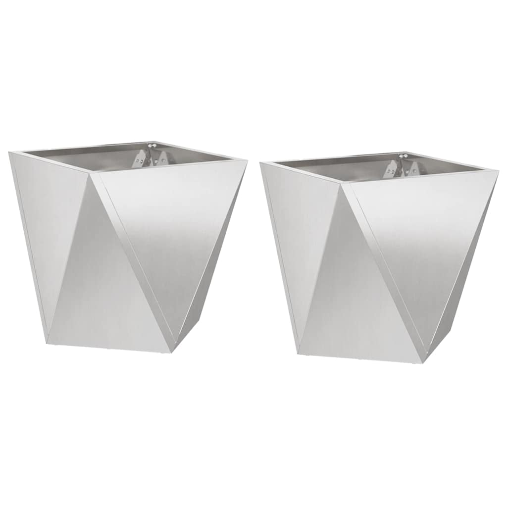Fioriera 2 pz-Set di 2 Vaso-Contenitore per Piante Argento 30 x 30 x 30 cm Acciaio inossidabile