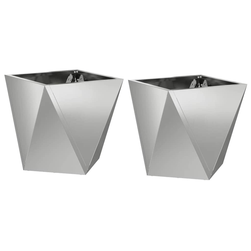 Fioriera 2 pz-Set di 2 Vaso-Contenitore per Piante Argento 30 x 30 x 30 cm Acciaio zincato