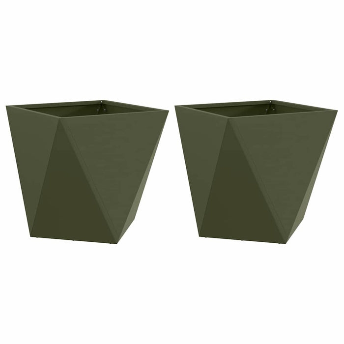 Fioriera 2 pcs Verde oliva 40 x 40 x 40 cm Acciaio 883829