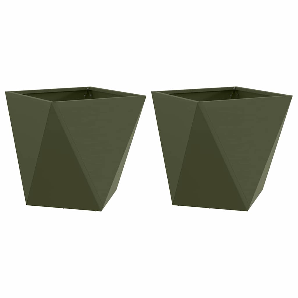 Fioriera 2 pz-Set di 2 Vaso-Contenitore per Piante Verde oliva 40 x 40 x 40 cm Acciaio