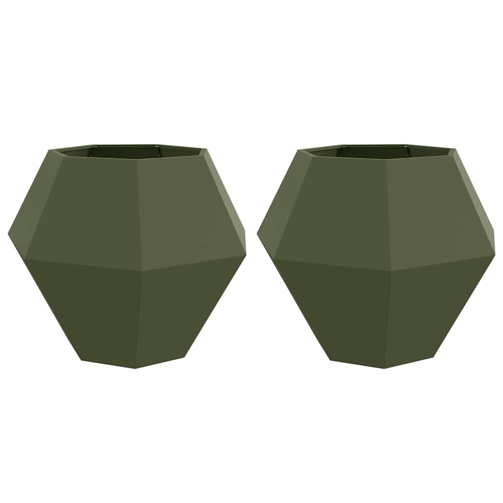 Fioriera 2 pcs Verde oliva 100 x 100 x 80 cm Acciaio 884031