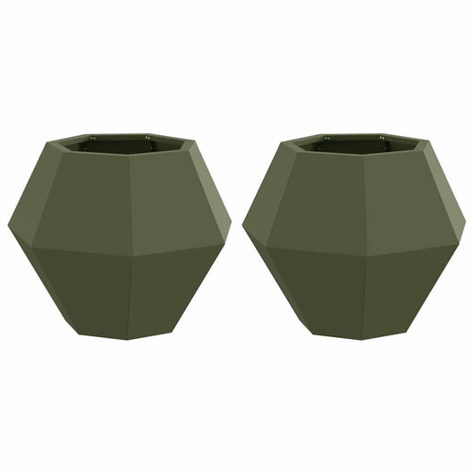 Fioriera 2 pcs Verde oliva 50 x 50 x 40 cm Acciaio 884059