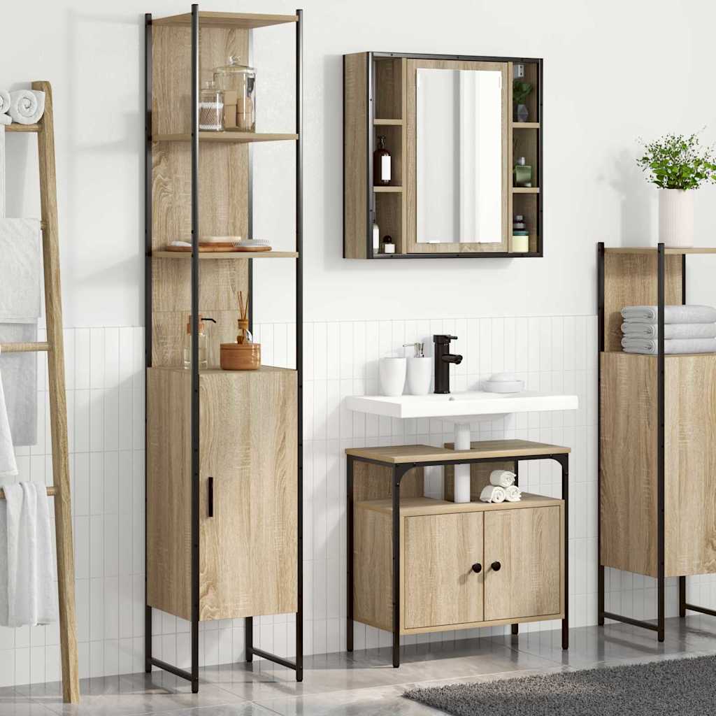 vidaXL Set di mobili per il bagno con lo scaffale 3 pcs rovere sonoma