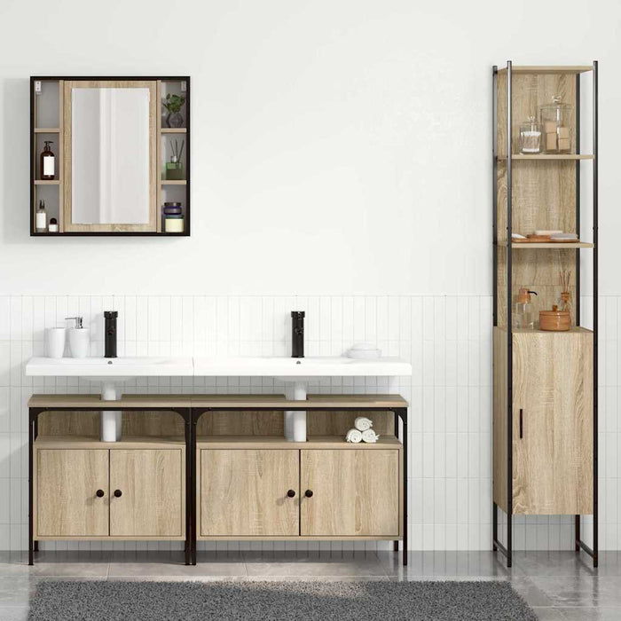 Set di mobili per il bagno con lo scaffale 4 pcs rovere sonoma 3399393