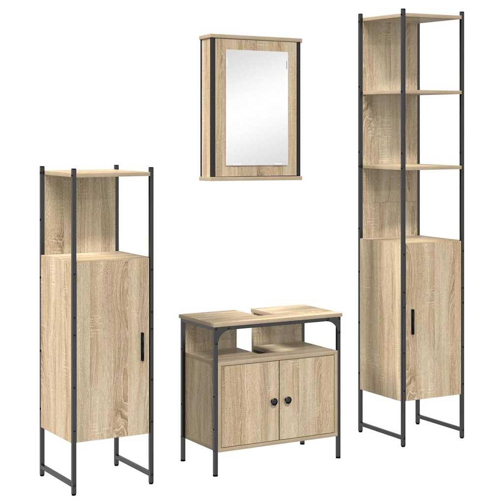 vidaXL Set di mobili per il bagno con lo scaffale 4 pcs rovere sonoma