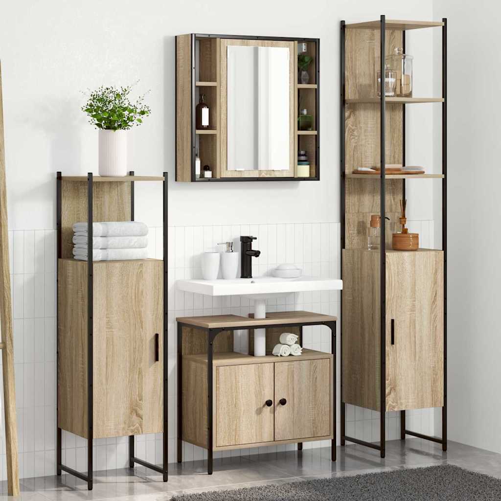 vidaXL Set di mobili per il bagno con lo scaffale 4 pcs rovere sonoma