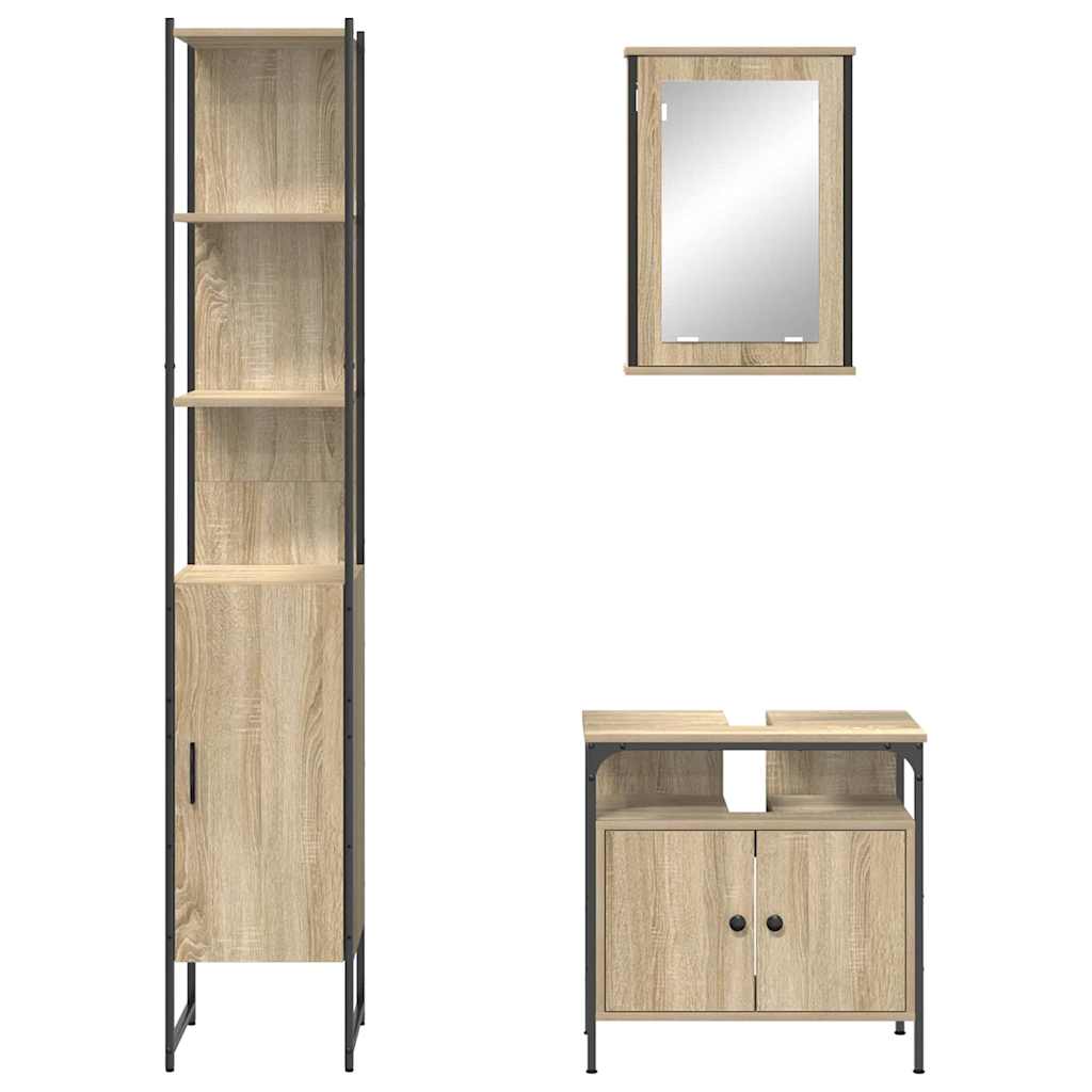 Set di mobili per il bagno con lo scaffale 3 pcs rovere sonoma 3399399