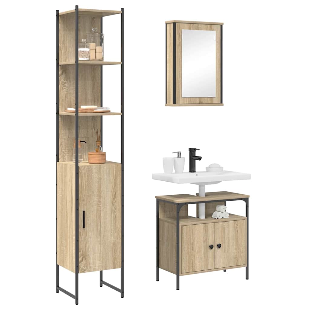 Set di mobili per il bagno con lo scaffale 3 pcs rovere sonoma 3399399