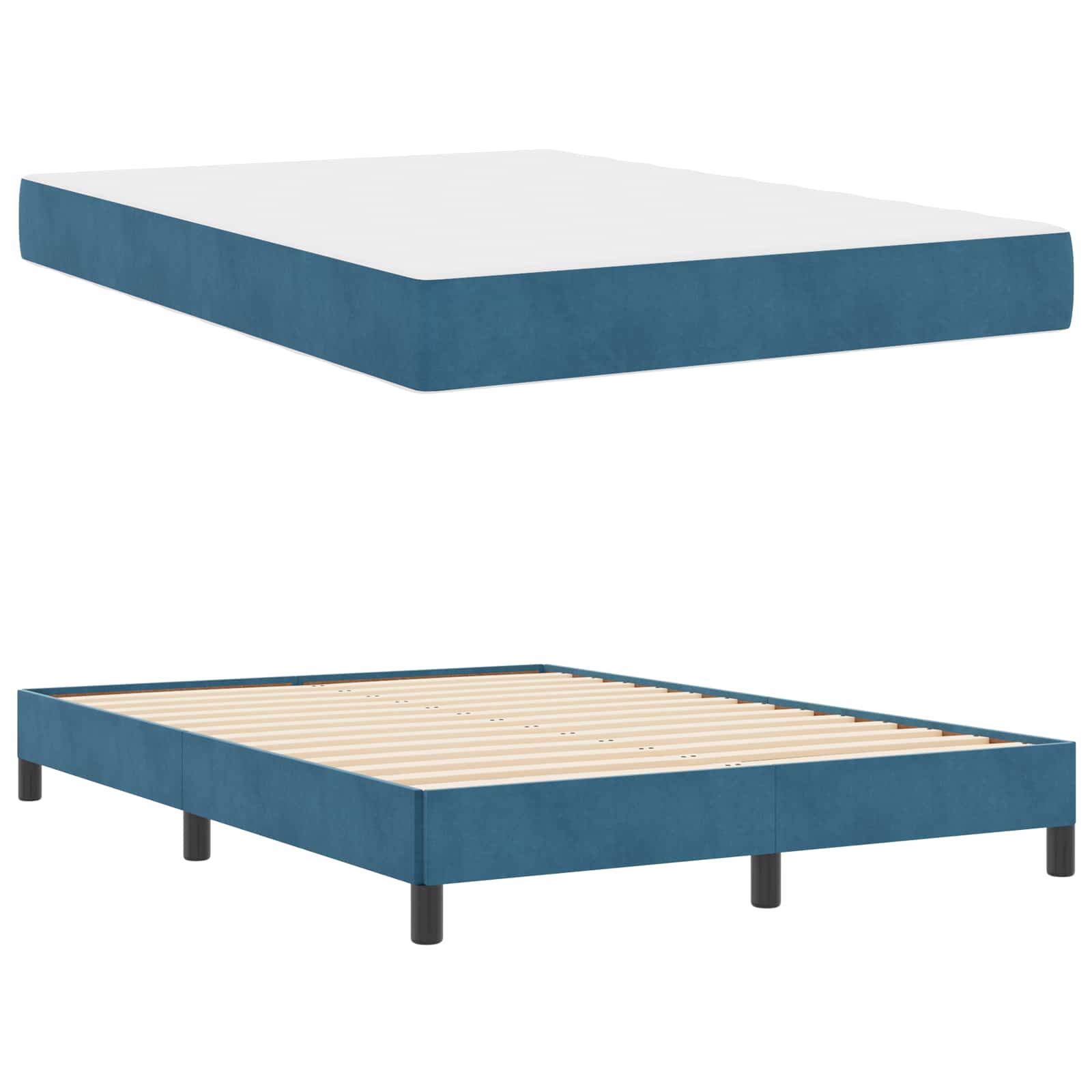 Letto a molle con materasso-Struttura Letto con Materasso Blu Scuro 140 x 190 cm Tessuto