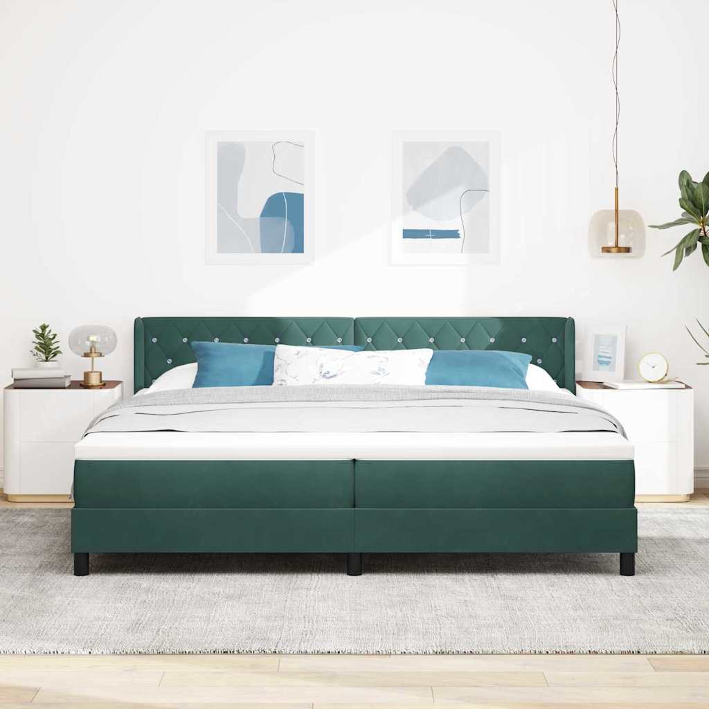 Letto a molle con materasso Verde Scuro 200 x 200 cm Poliestere 3341435