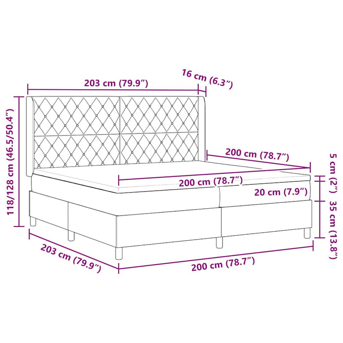 Letto a molle con testiera Grigio chiaro 200 x 200 cm Velluto 3341972