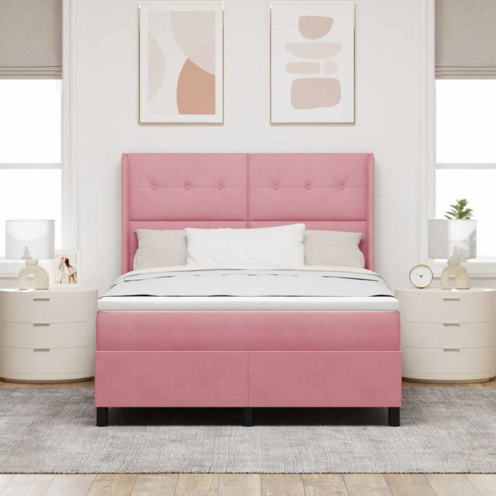 Letto a molle con materasso Rosa 140 x 190 cm Velluto 3342007