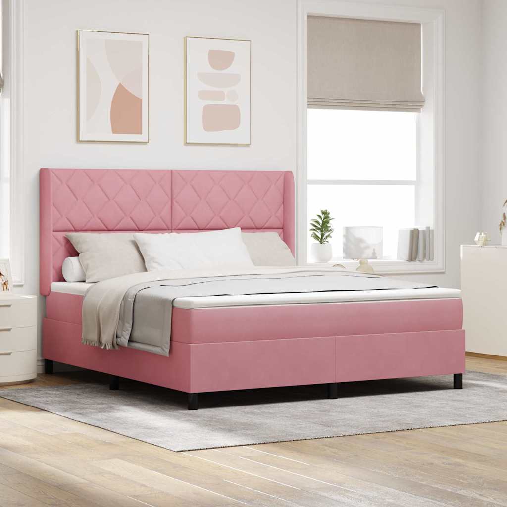 Letto a molle con materasso Rosa 180 x 200 cm Velluto 3342079