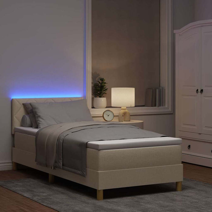 Letto a Sorgente LED con materasso Crema 100 x 200 cm Tessuto 3342497