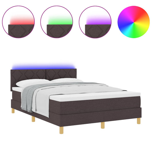 Letto a Sorgente LED Marrone Scuro 140 x 200 cm Tessuto 3342523