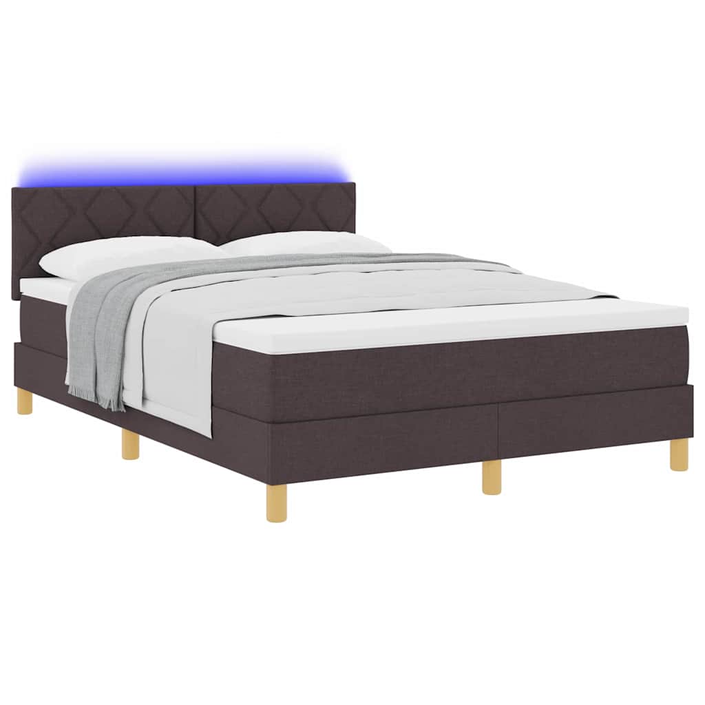 Letto a Sorgente LED Marrone Scuro 140 x 200 cm Tessuto 3342523