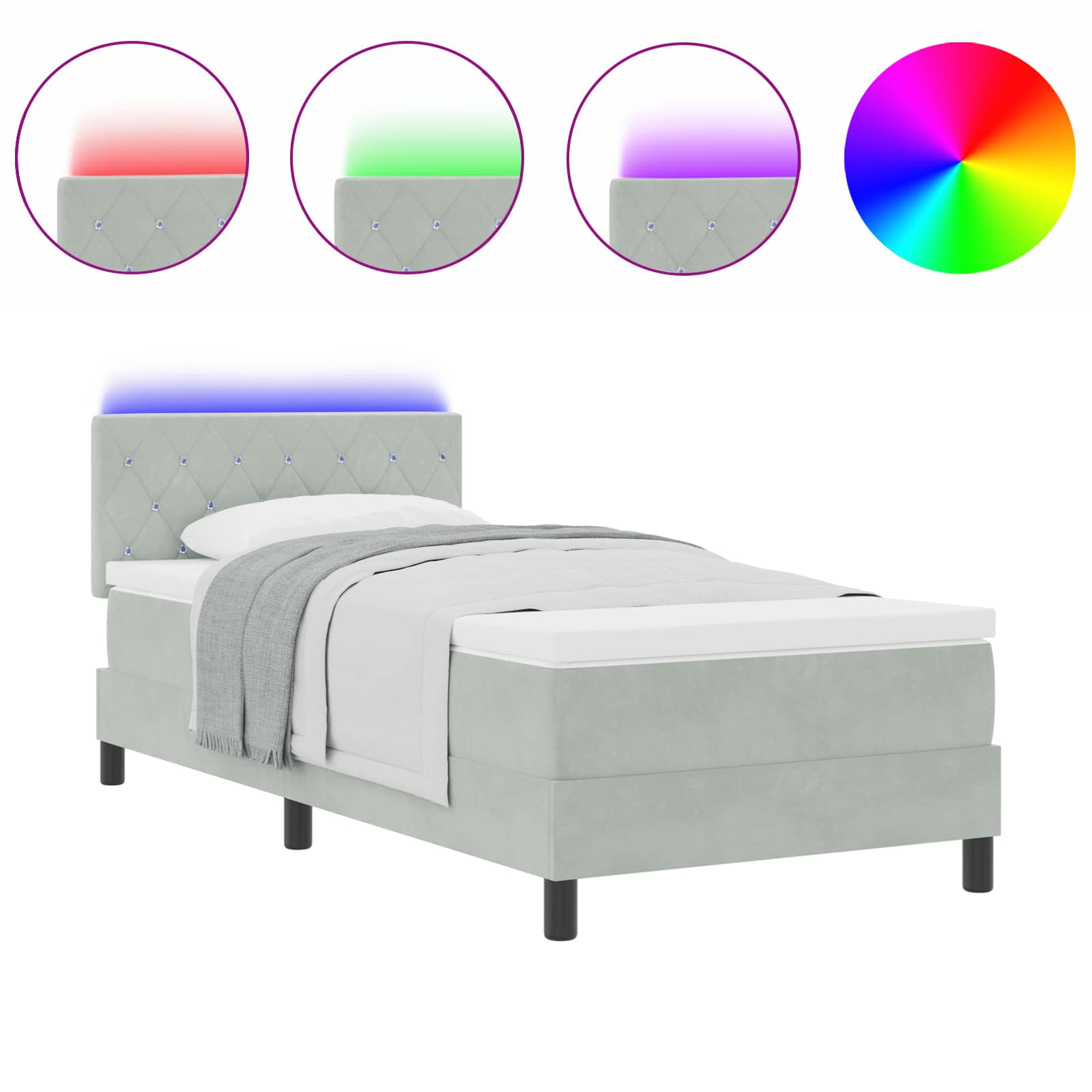 Letto a Sorgente LED Grigio chiaro 90 x 190 cm Velluto 3342554