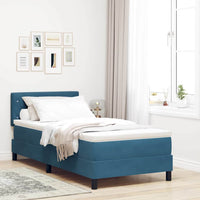 Letto a Sorgente LED con testiera-Rete con Testiera Blu Scuro 90 x 190 cm Velluto 564434