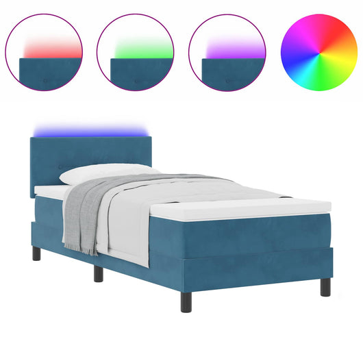 Letto a Sorgente LED con testiera-Rete con Testiera Blu Scuro 90 x 190 cm Velluto 661484