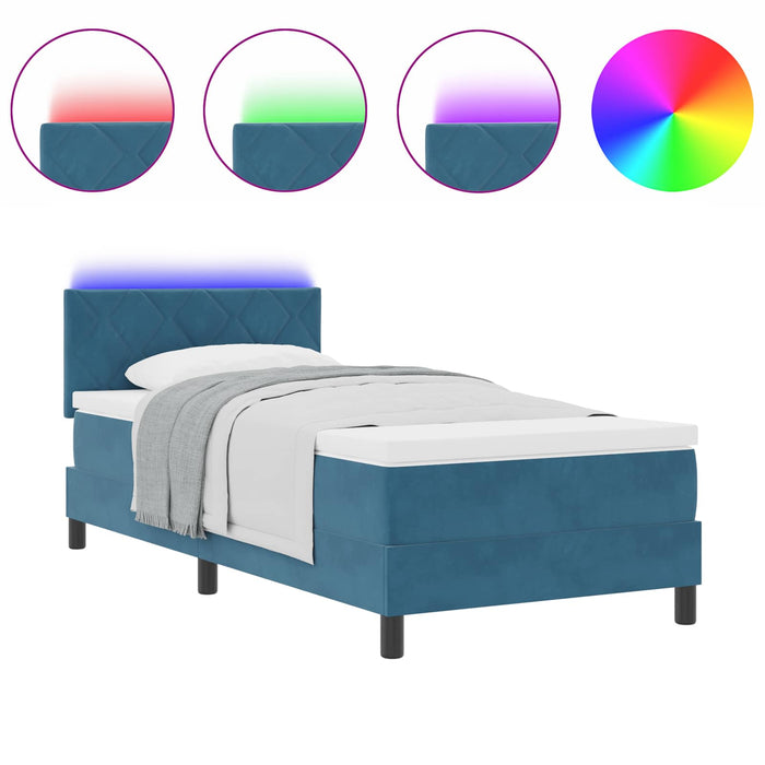 Letto a Sorgente LED con testiera-Rete con Testiera Blu Scuro 90 x 190 cm Velluto 617800