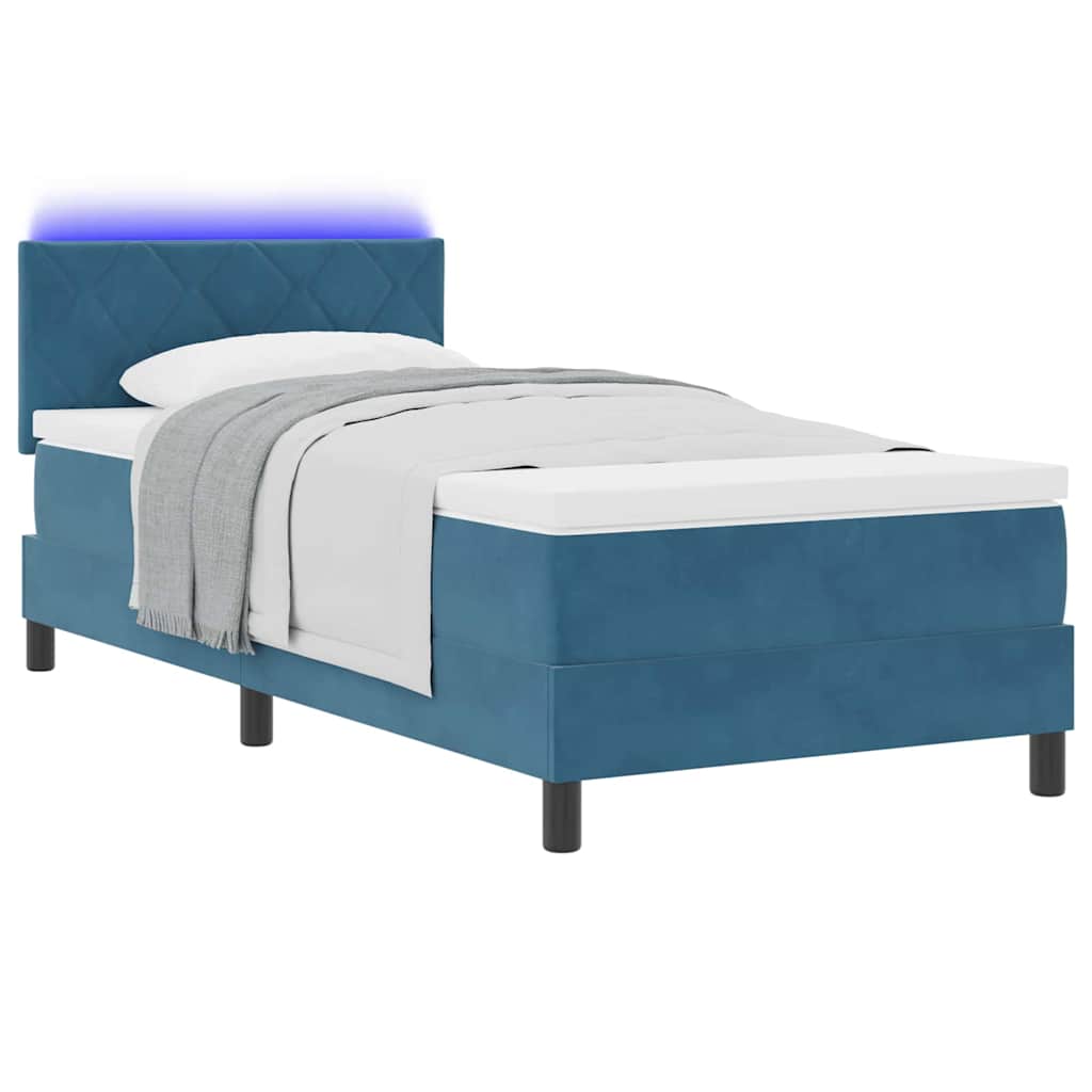 Letto a Sorgente LED con testiera-Rete con Testiera Blu Scuro 90 x 200 cm Velluto 140281